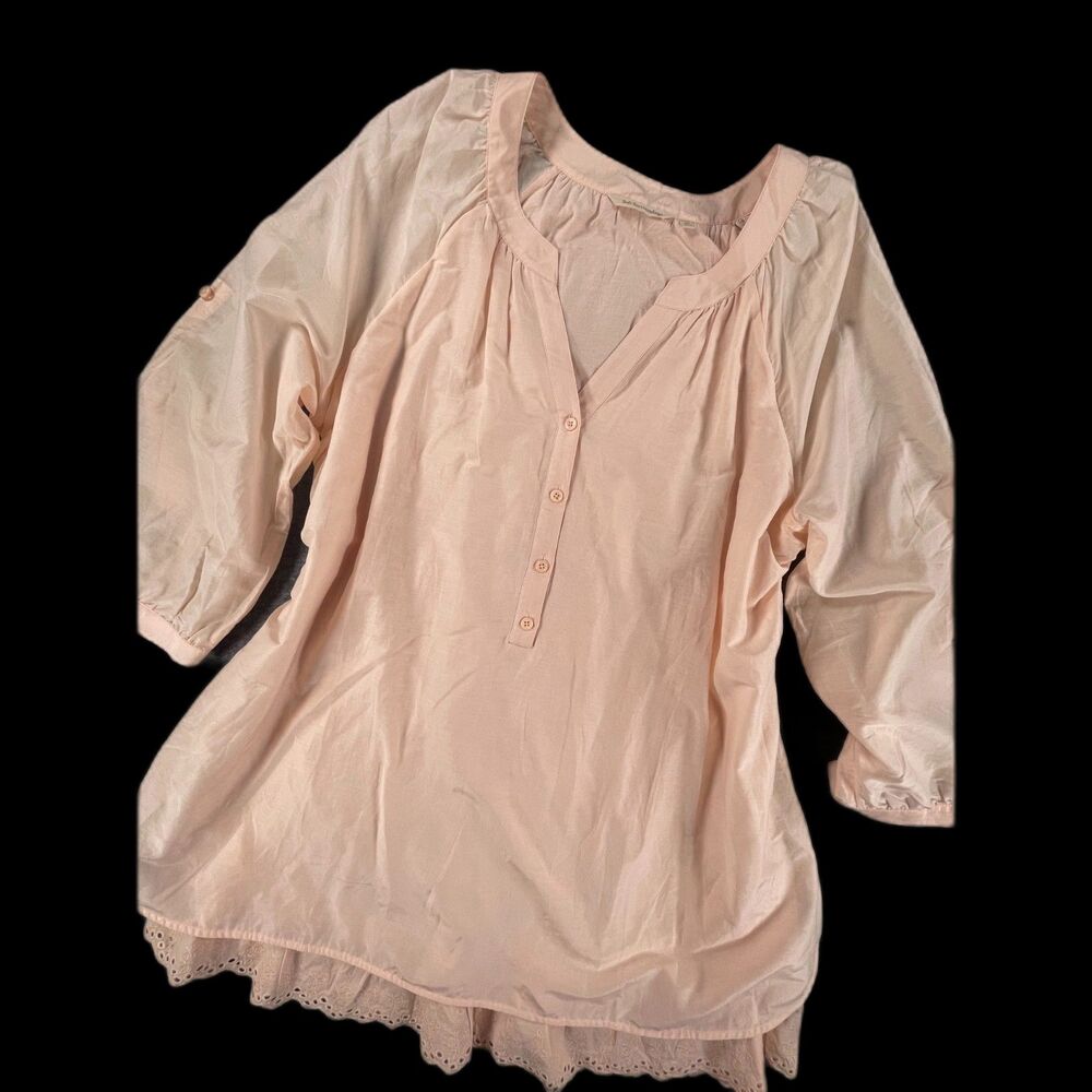 Soft Surroundings 2X Peach Eyelet Tiered Shift Dress Cotton Viscose, Lagenlook